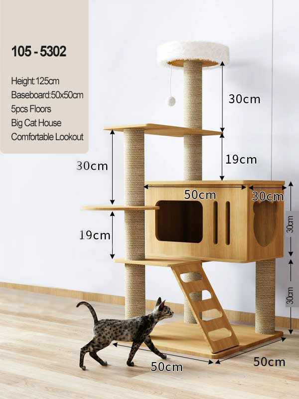 Customizable 49.25 IN MDF Board with 6.5cm Pillar Wood Cat Cliambing Frame