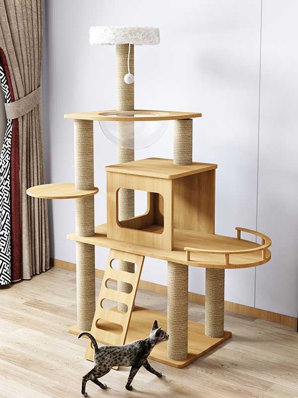 129CM 50.83 IN MDF Board with 6.5cm Pillar Cat Tree Entertainment Platform