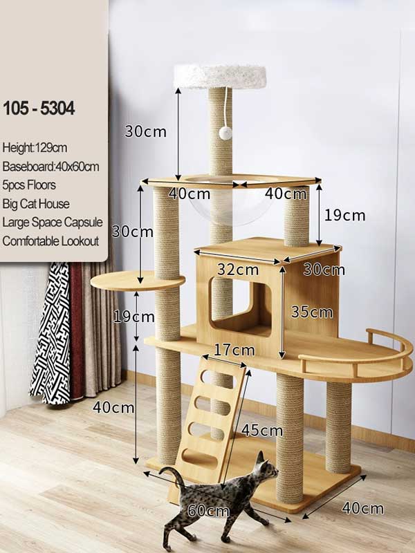 129CM 50.83 IN MDF Board with 6.5cm Pillar Cat Tree Entertainment Platform