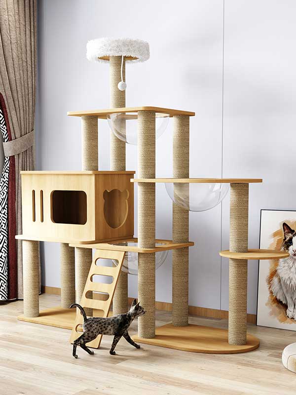 Luxury Cat Tree 57.13 IN MDF Board with 6.5cm Pillar for Large Cats